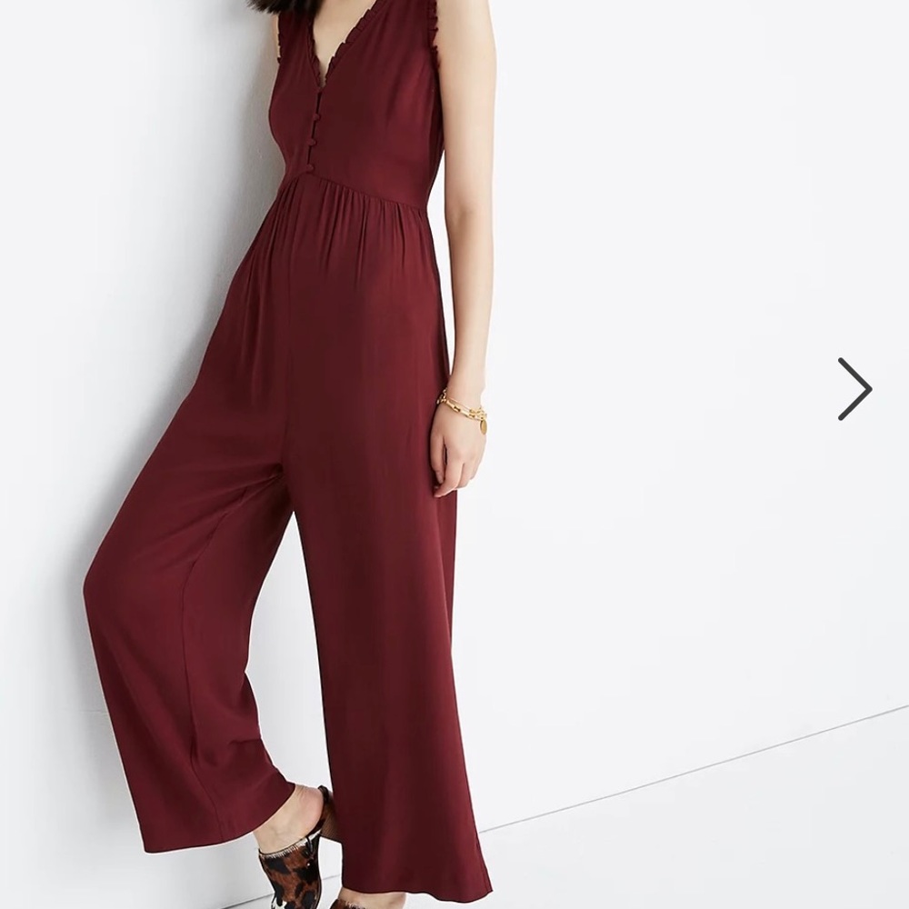 Madewell Burgundy Ruffle Neck Jumpsuit